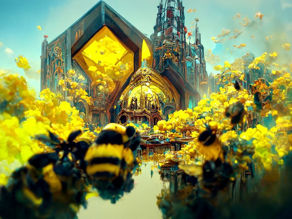 Bee Cathedral at Noon: Elaborate Photorealistic Architecture