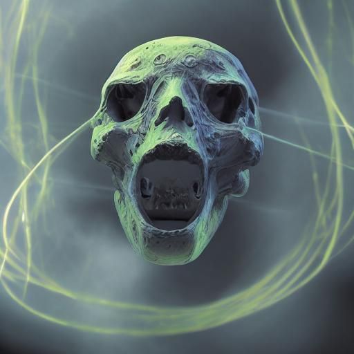 Burning Skull in Hellscape: Gritty Horror Art