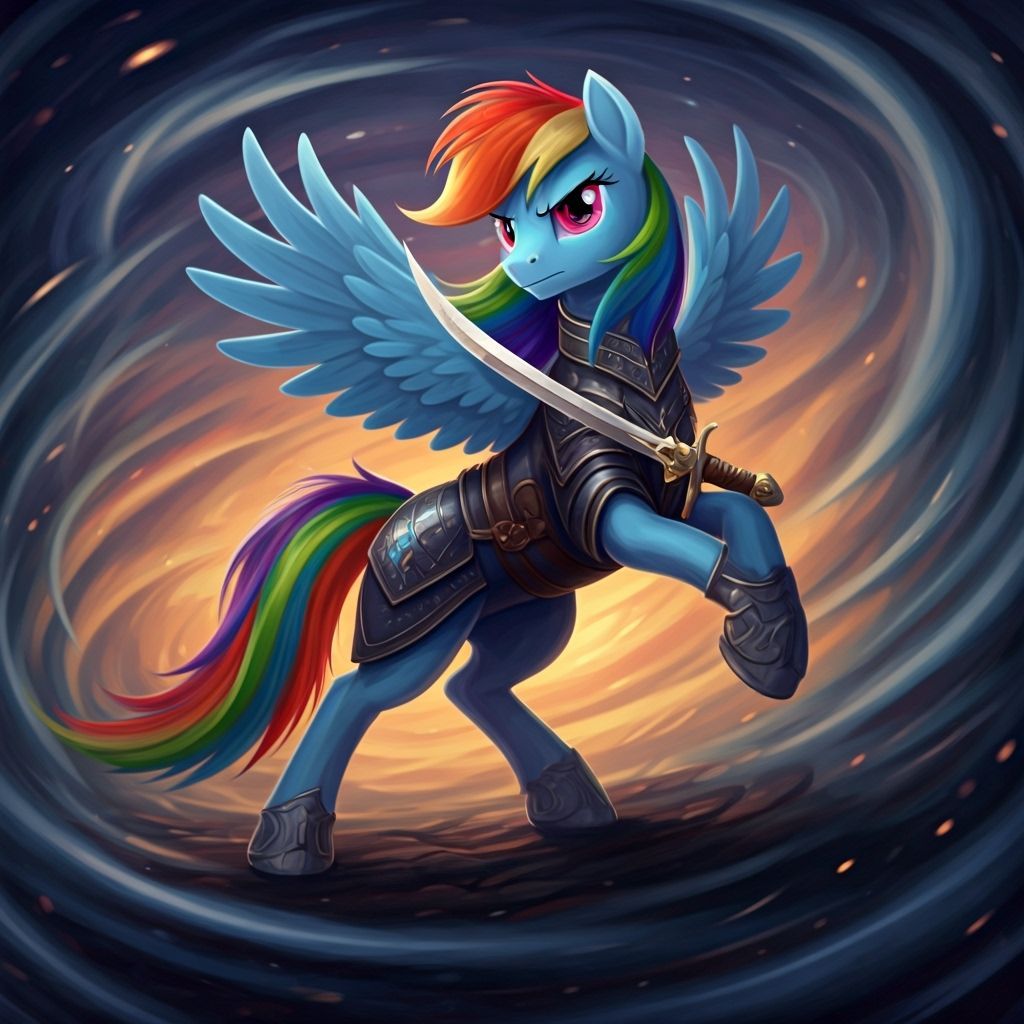 Rainbow Dash Knight in a Whirlwind Landscape