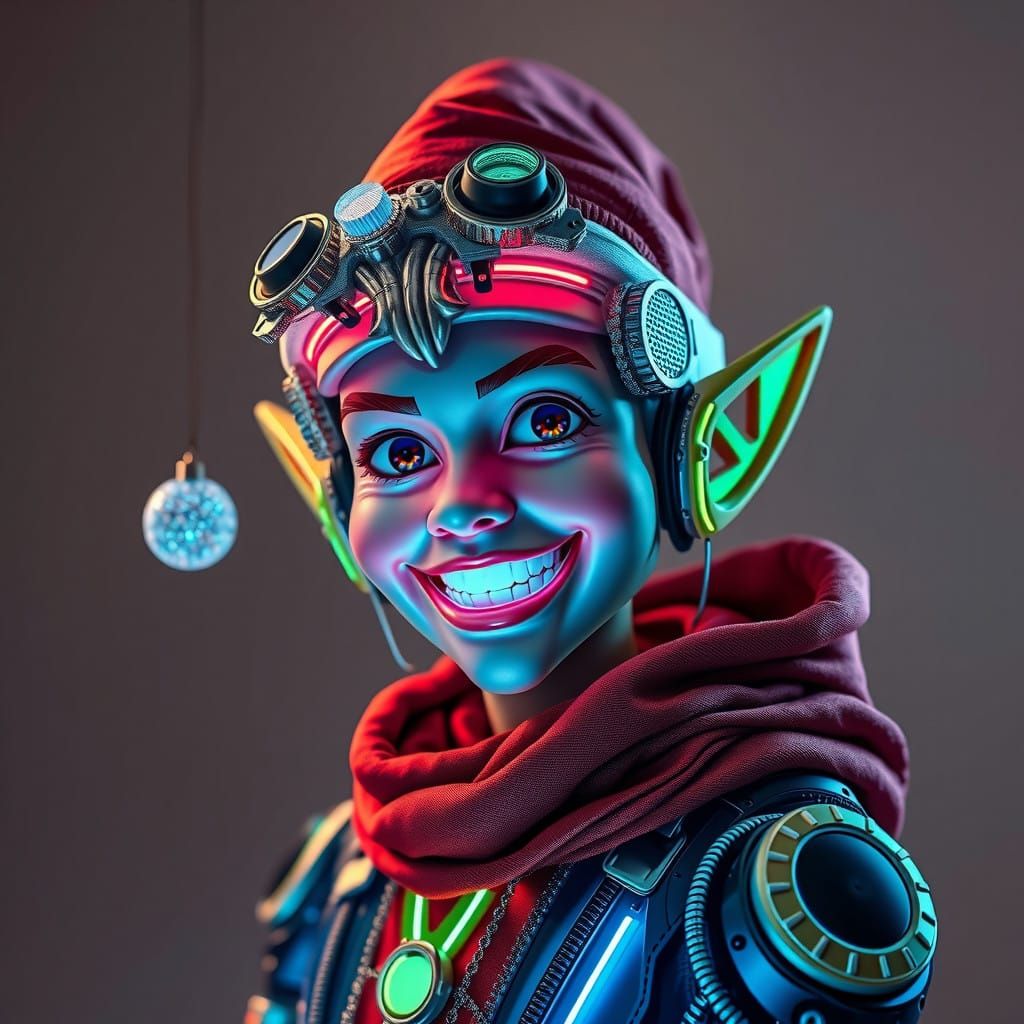 cyberpunk style Christmas Elf