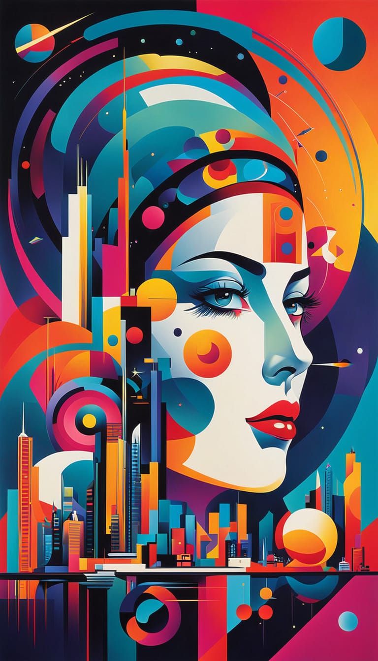 Vibrant Futuristic Cityscape in Kandinsky Style