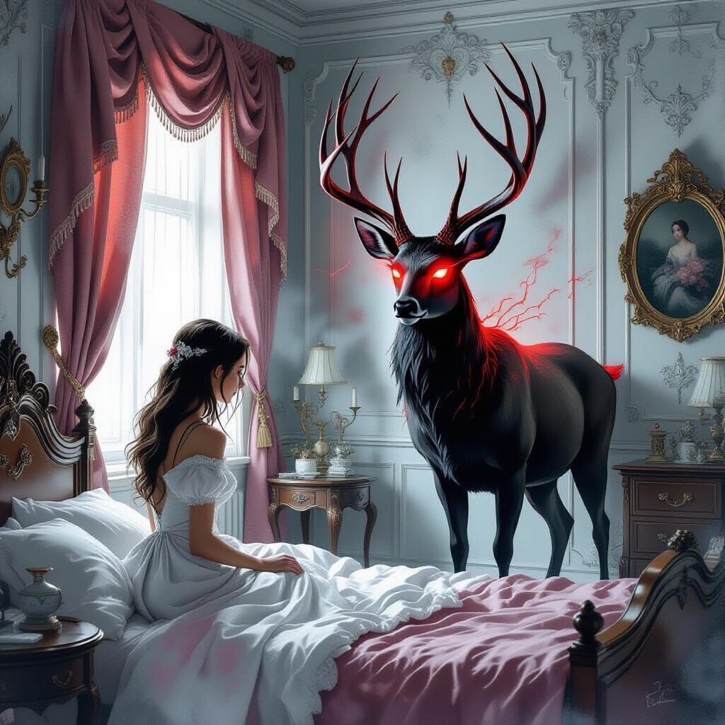 Evil Demon Deer Transformation in Watercolor Painting