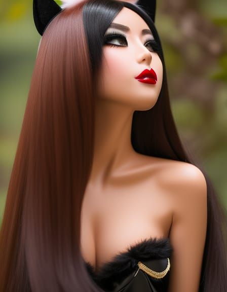 Glamorous Anime Catgirl in Dark Fantasy Style