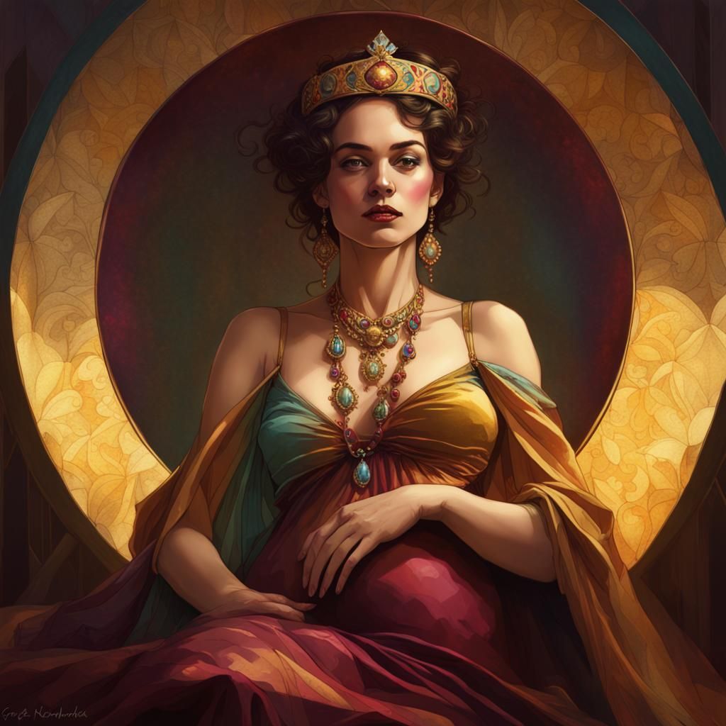 Pregnant Queen in Rainbow Light: Hyperdetailed Portrait