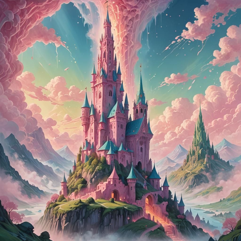 Pink Cheese Spire in Dreamlike Landscape