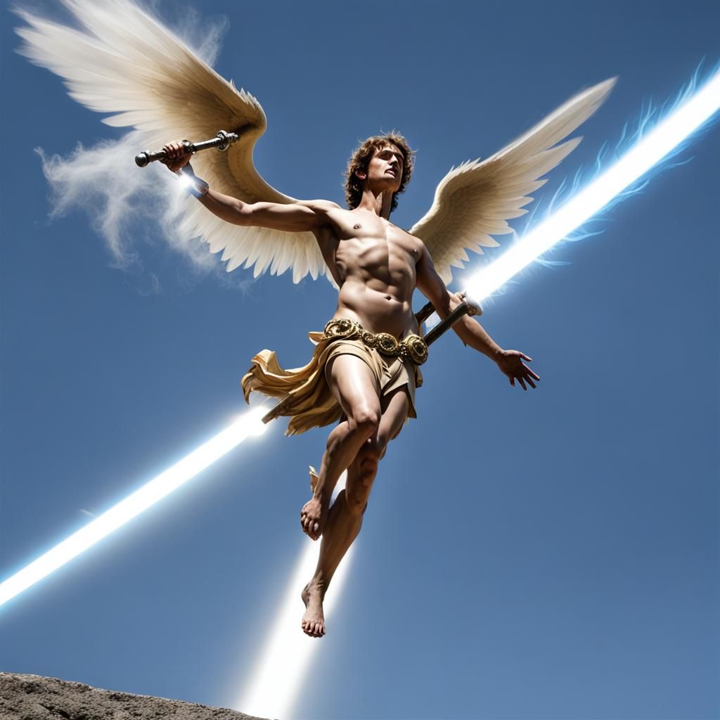 Angel and Demon Sword Fight in the Sky