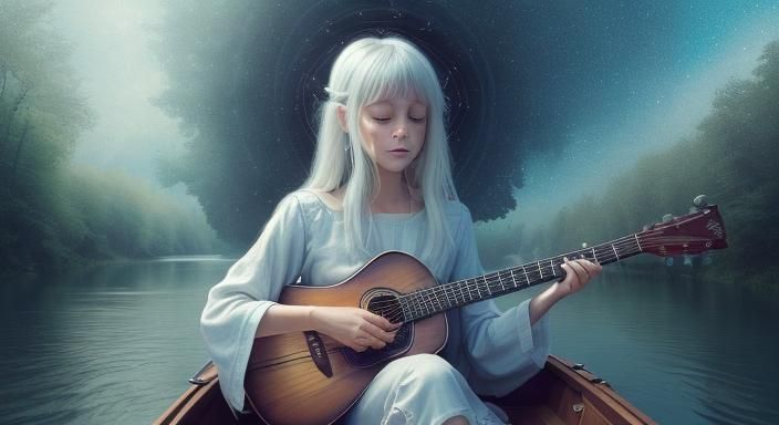 Astral River Journey: Holographic Illustration in Cosmic Sty...