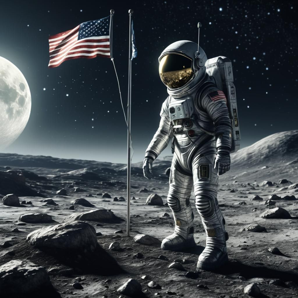 Alien and Astronaut on Moon: Sci-Fi Concept Art
