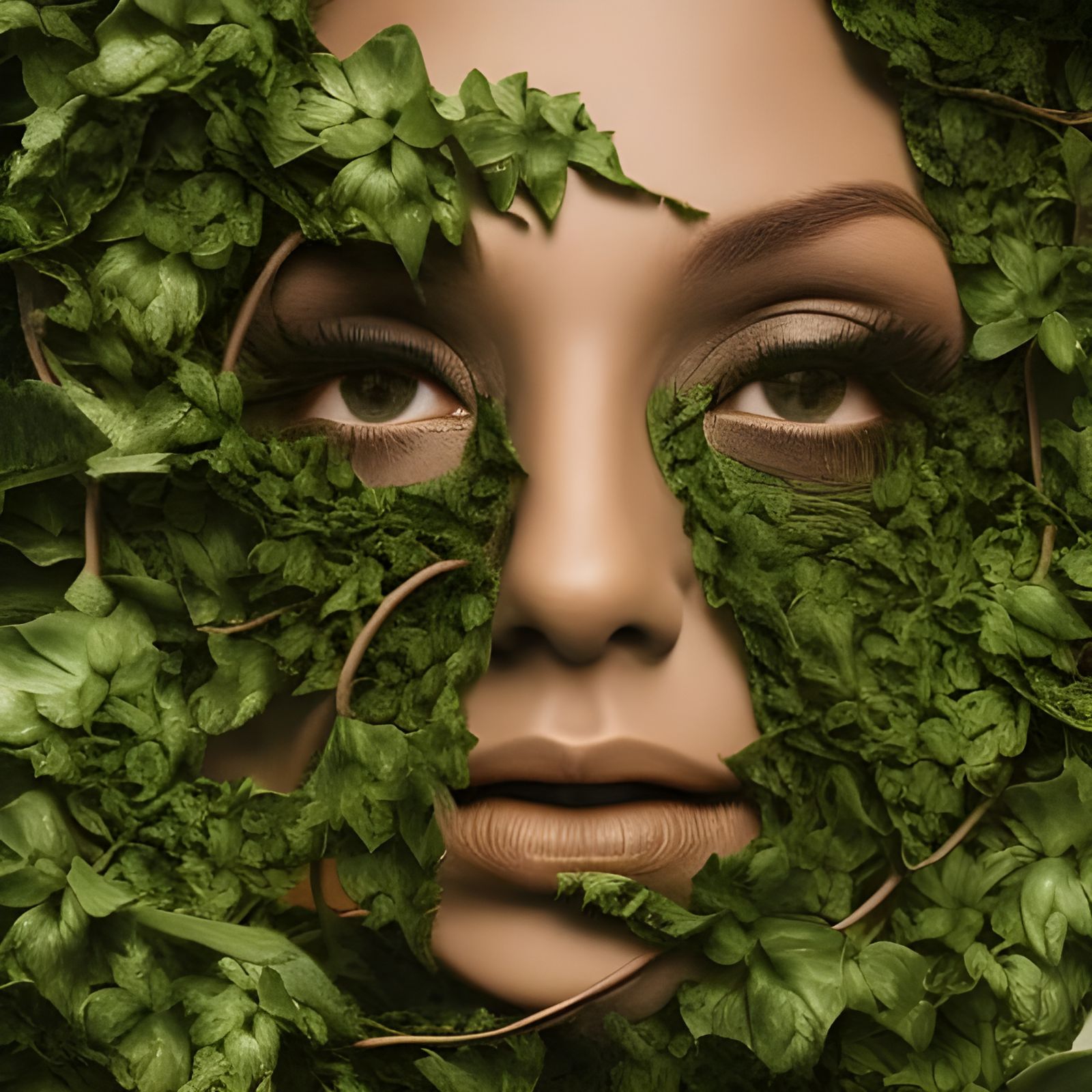 Woman Encased in Vines: Detailed Fantasy Portrait