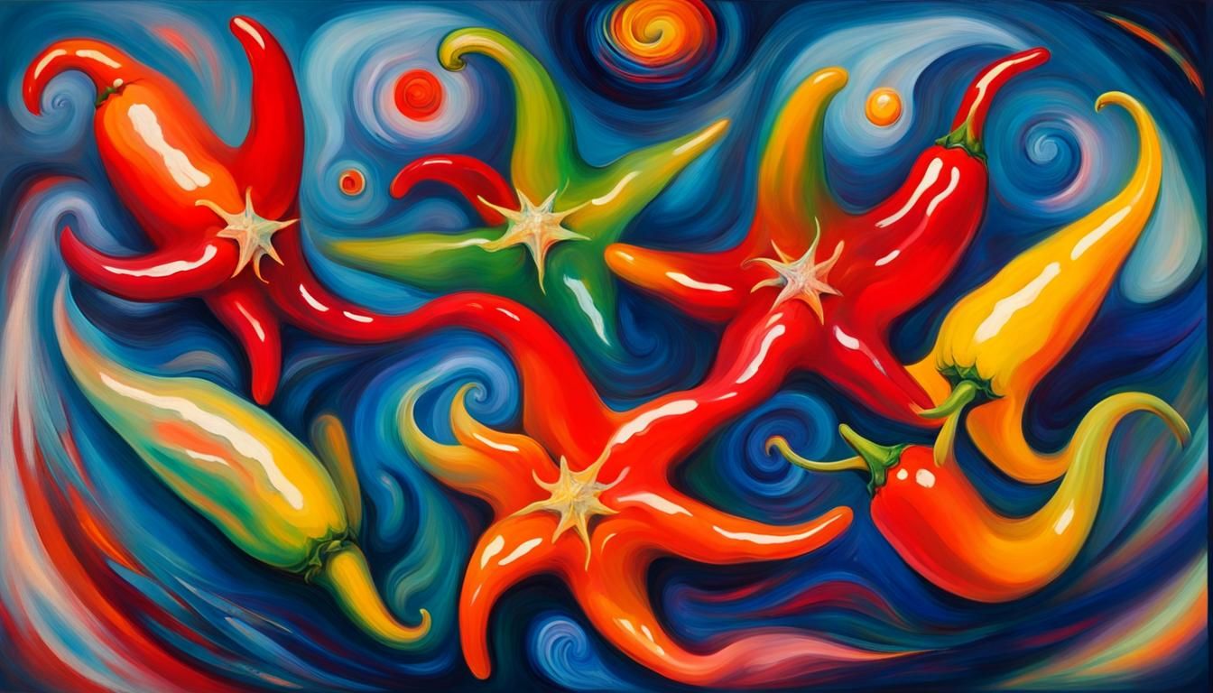 Vivid Impasto Chili Pepper Stars in a Jelly Maelstrom