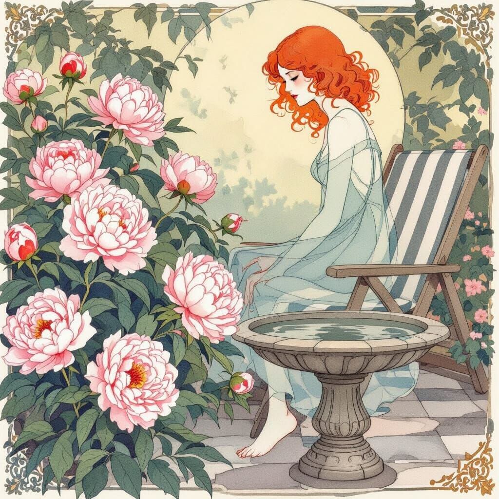 Ethereal Woman Emerges from Watercolor Garden