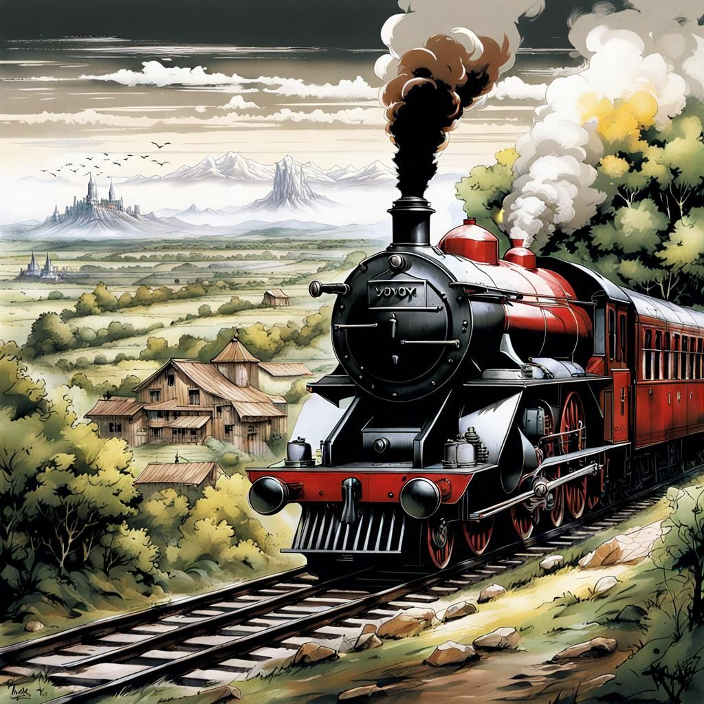 Hogwarts Express Through Countryside: Airbrush Art