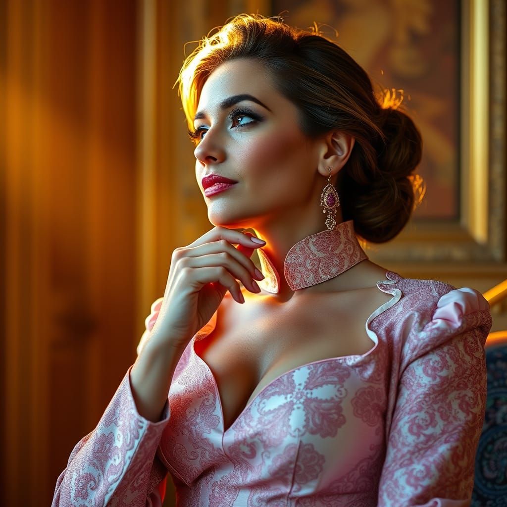 Contemplative Woman in Art Nouveau Style