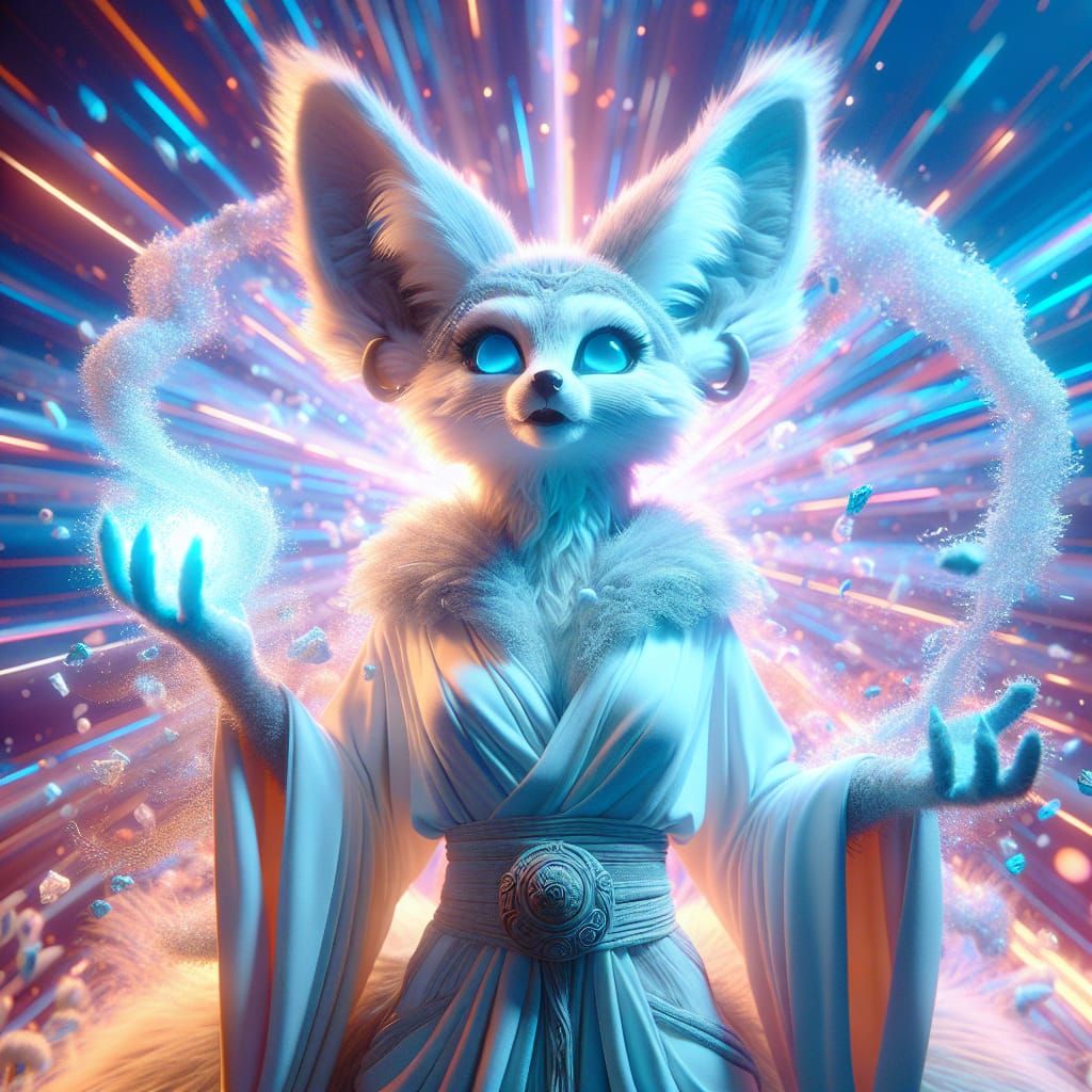 Ice Mage Fennec Fox Conjuring a Spell