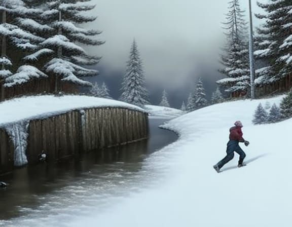 Snowball Fight in Thomas Kinkade Style