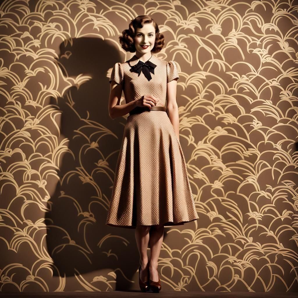 1930s Brown-Haired Woman in Color Photograph