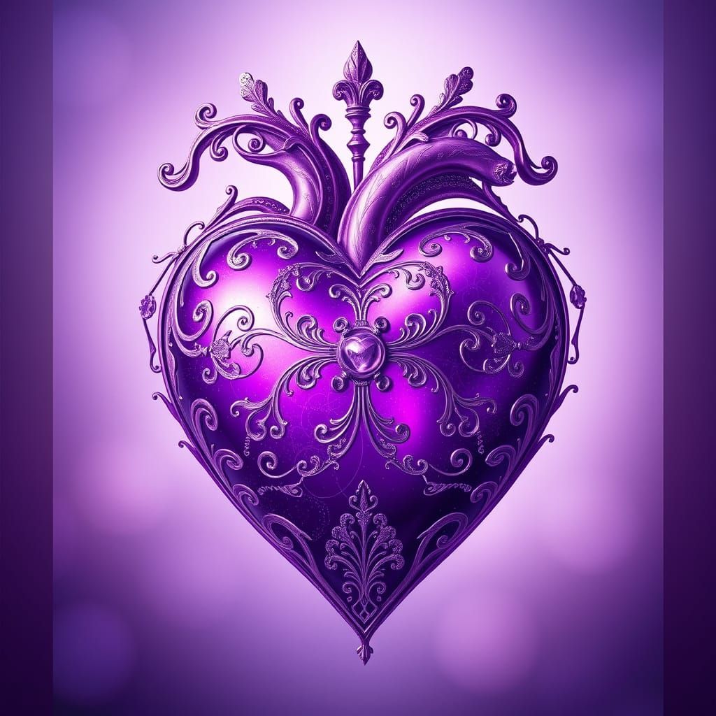 Elegant Art Nouveau-Style Purple Heart with Intricate Filigr...