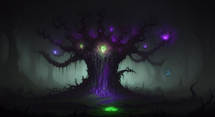 Plant Brain Hunts Deer in Dark Fantasy Art