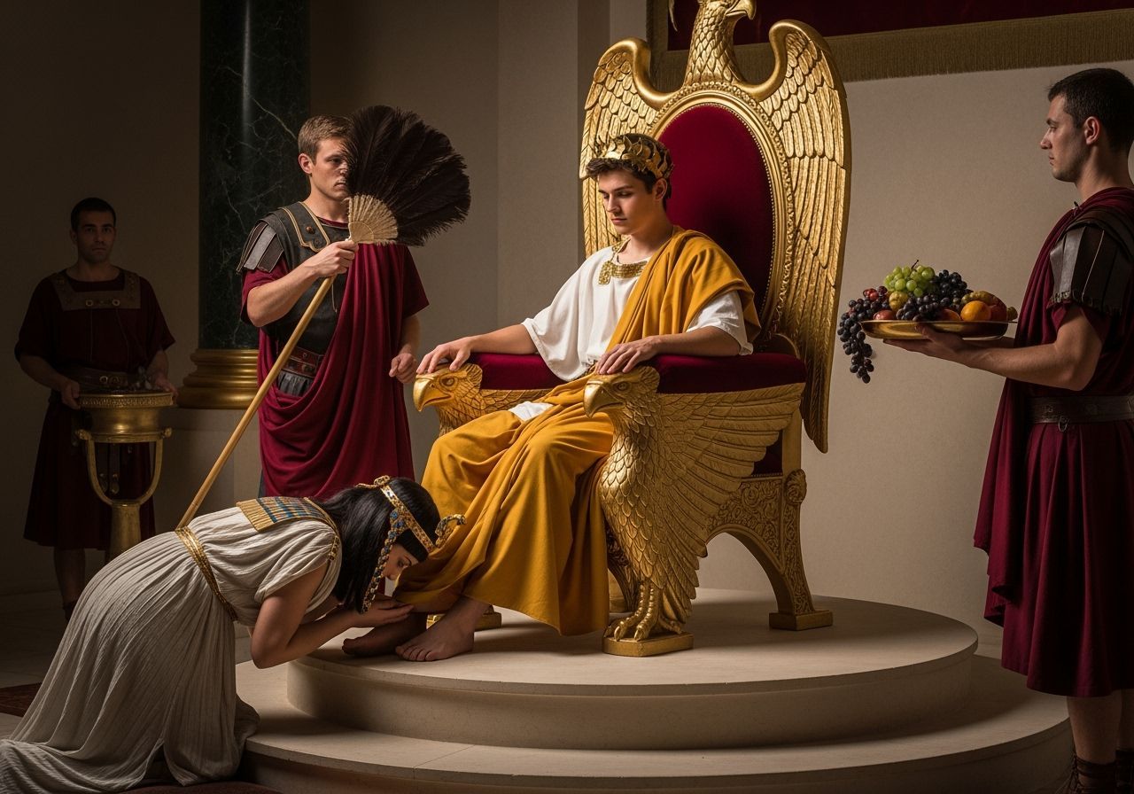 Roman Emperor Receives Queen in Opulent Palace, Baroque Styl...