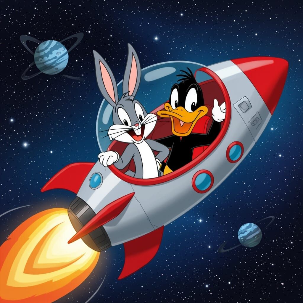 Bugs Bunny and Daffy Duck in Space Rocket