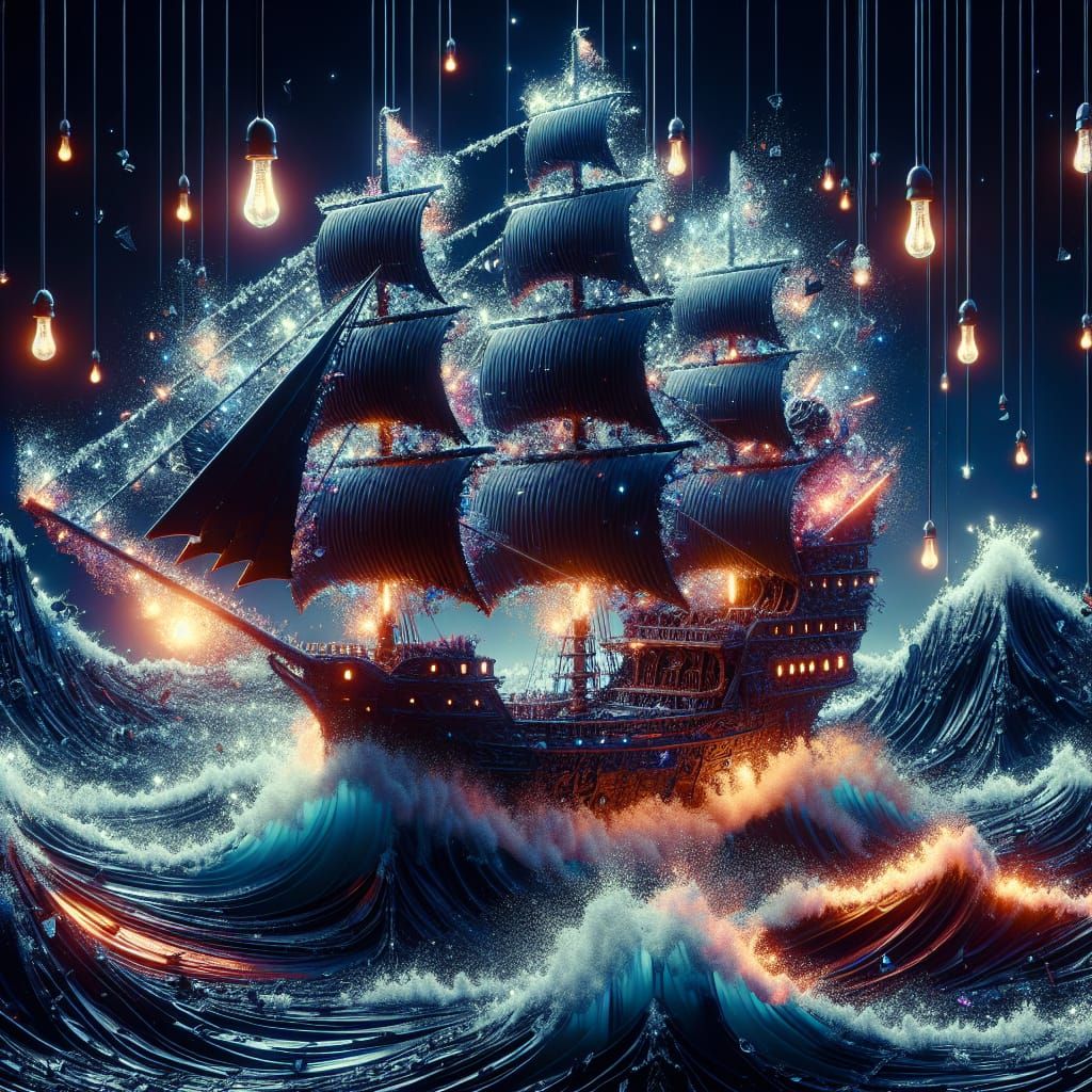 Lava Crystal Pirate Ship in Sci-Fi LED Light