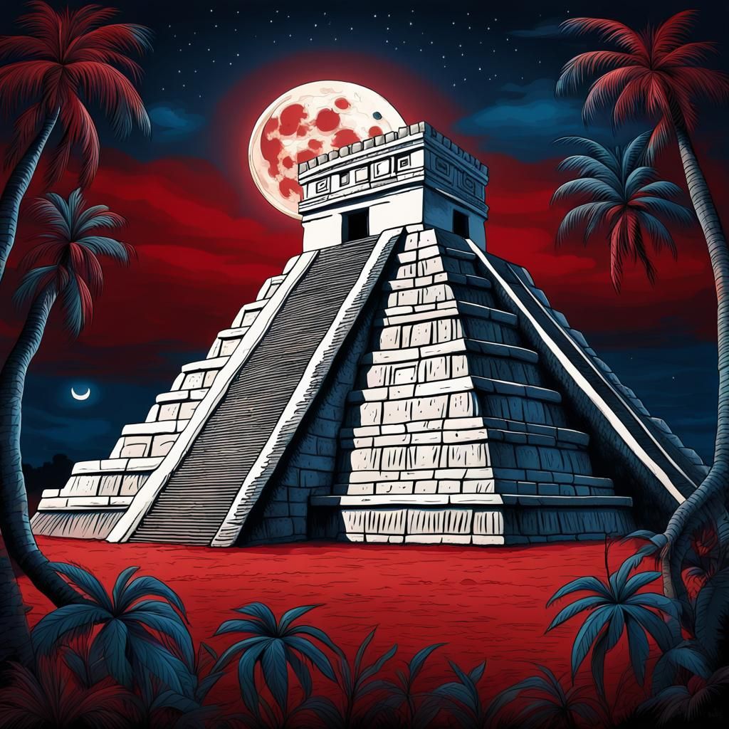 Chichen Itza at Night in Gothic Illustration