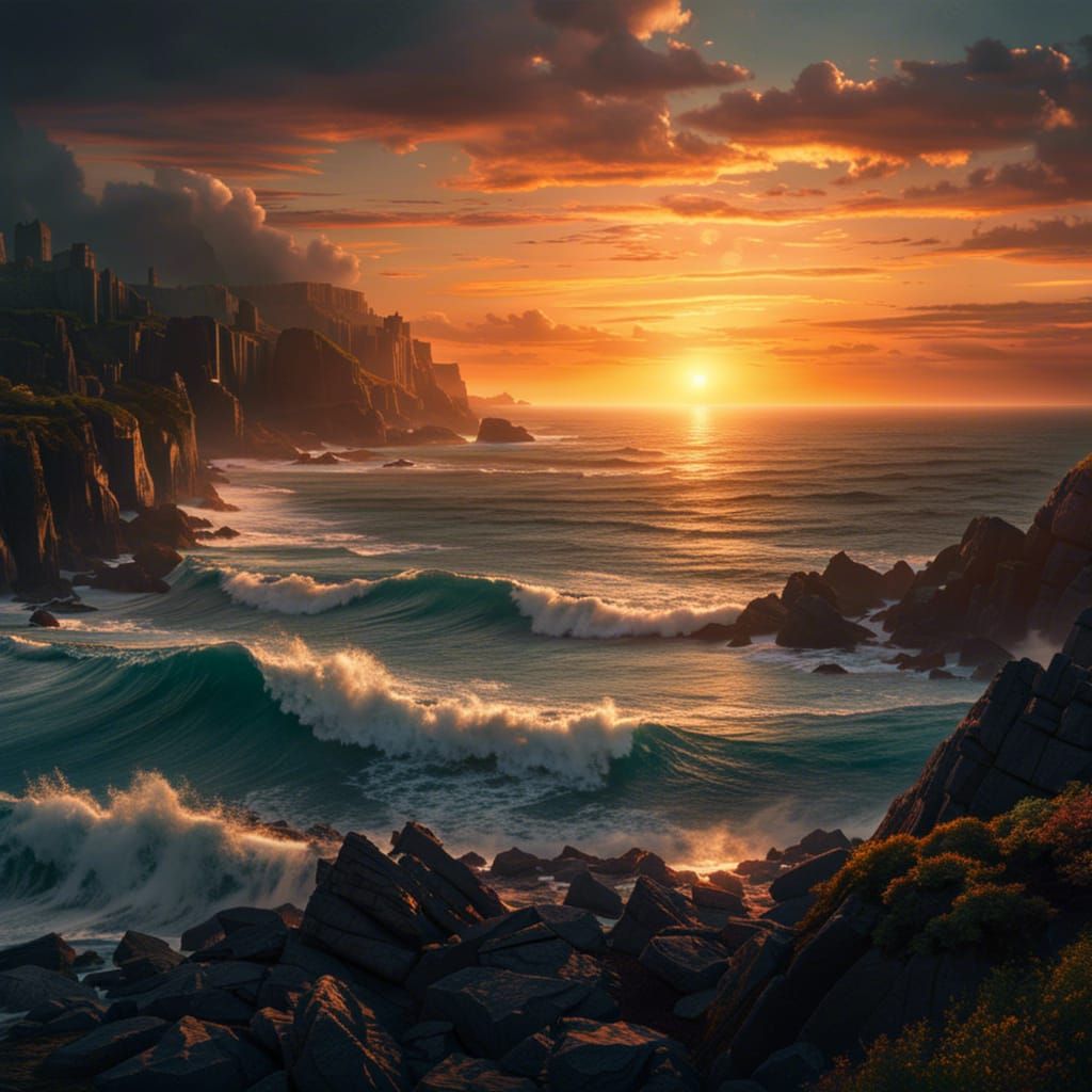 Epic Sunrise Over the Ocean: Digital Matte Painting