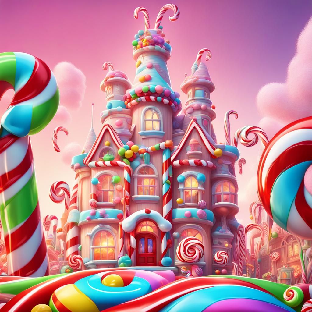 Candy Cane Castle in Whimsical Candyland Art Style