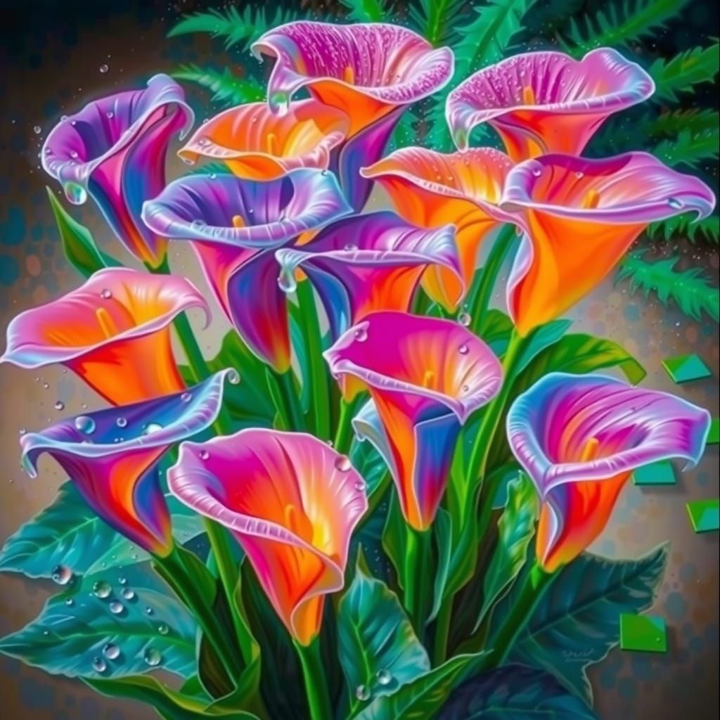 Impasto Painting of Elegant Calla Lilies in Golden Hour Ligh...