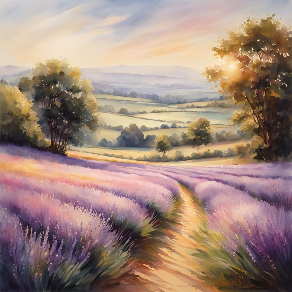 Lavender Field in Soft Impressionist Style