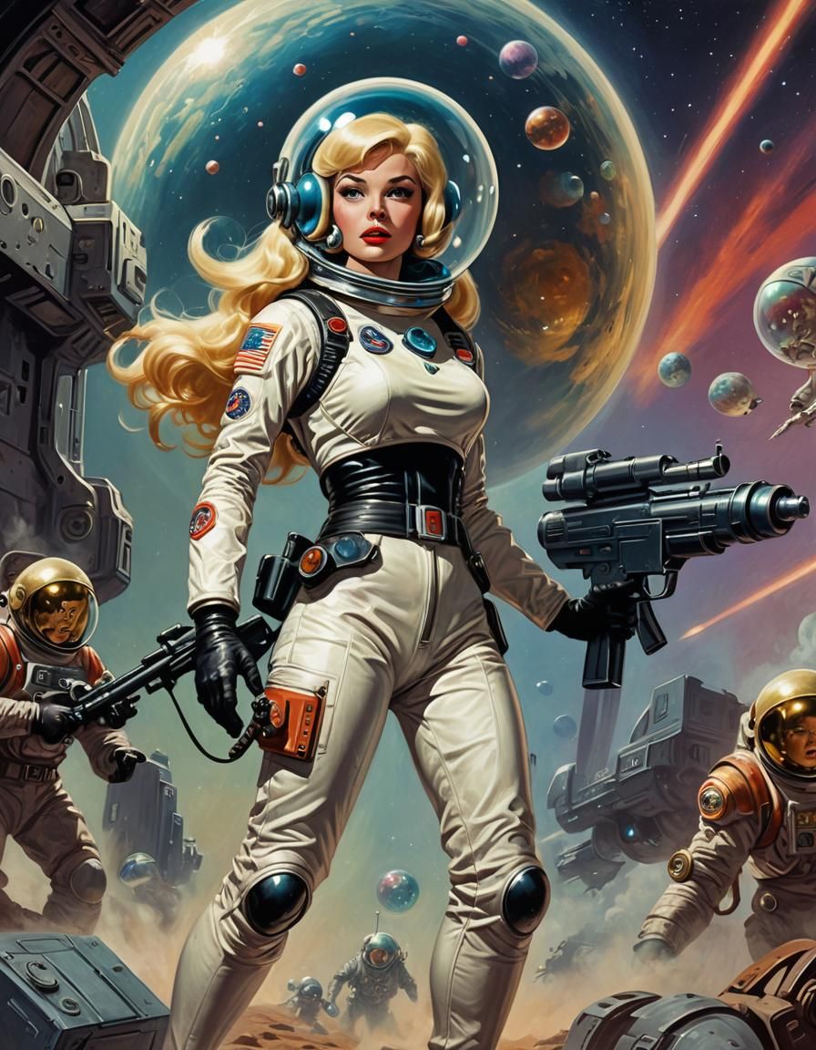 Illustration, pulp art, sci-fi, 50s