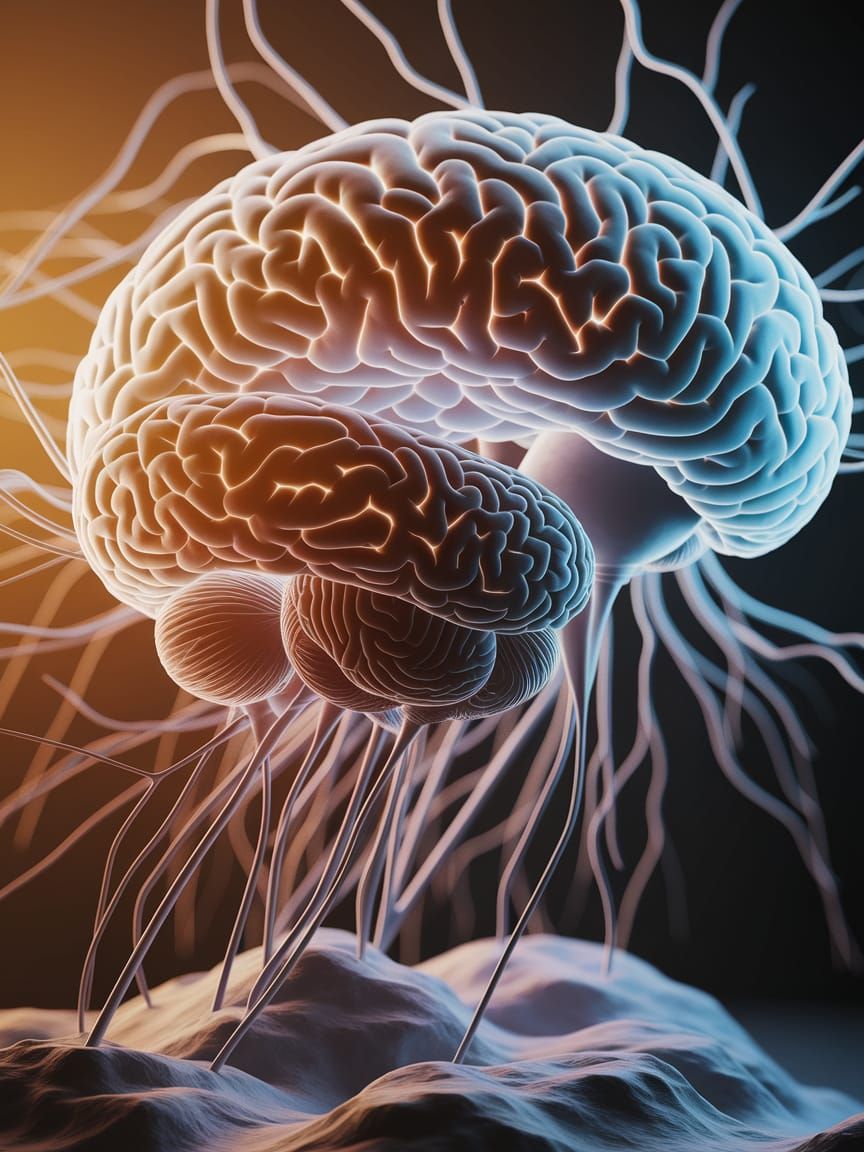 Glowing Neural Fibers in Ethereal Blue Haze