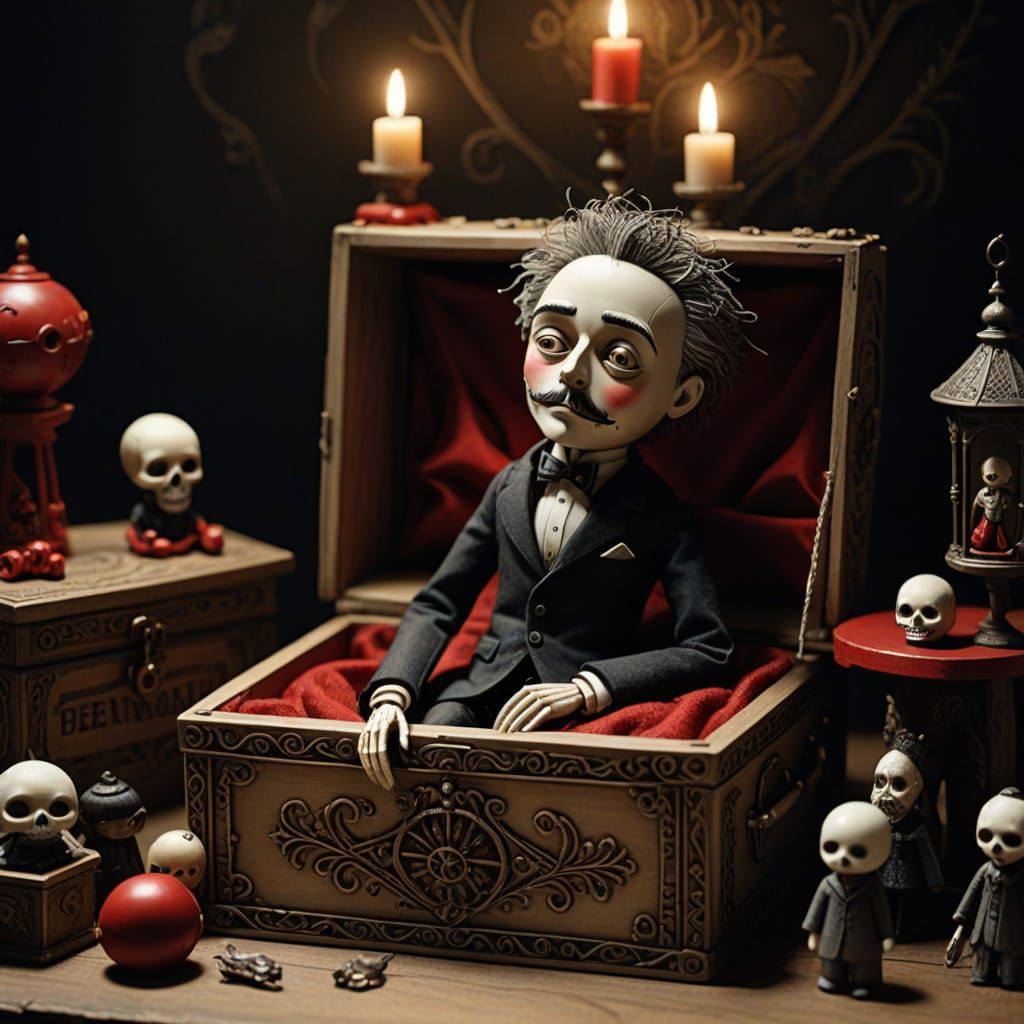 Whimsical Marionette Doll Funeral in Miniature Coffin