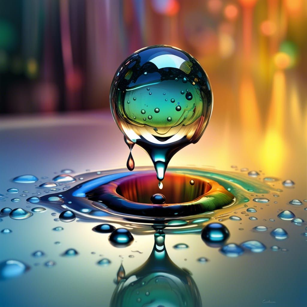 Photorealistic Water Droplet in Colorful Ink