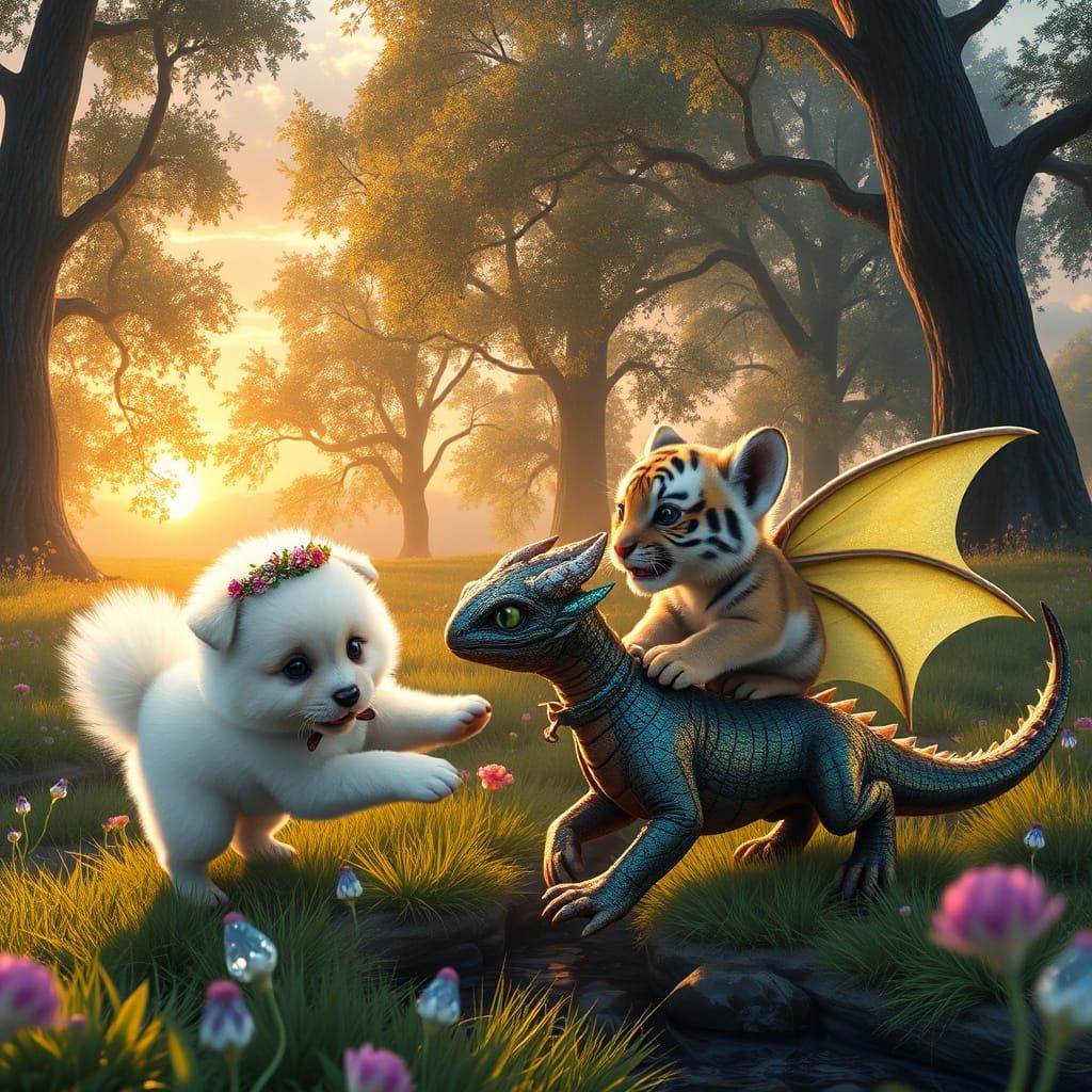 Fantasy Friends Play in an Enchanted Meadow