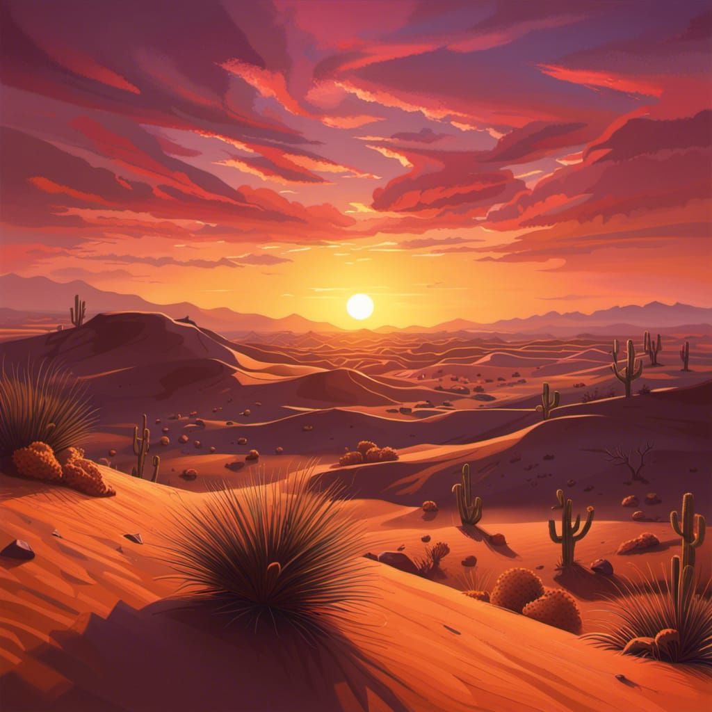 Hyperrealistic Desert Sunset Splash Art