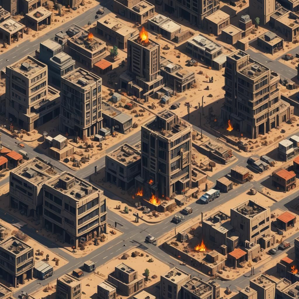 Pixel Art: Post-Apocalyptic Desert City Wasteland