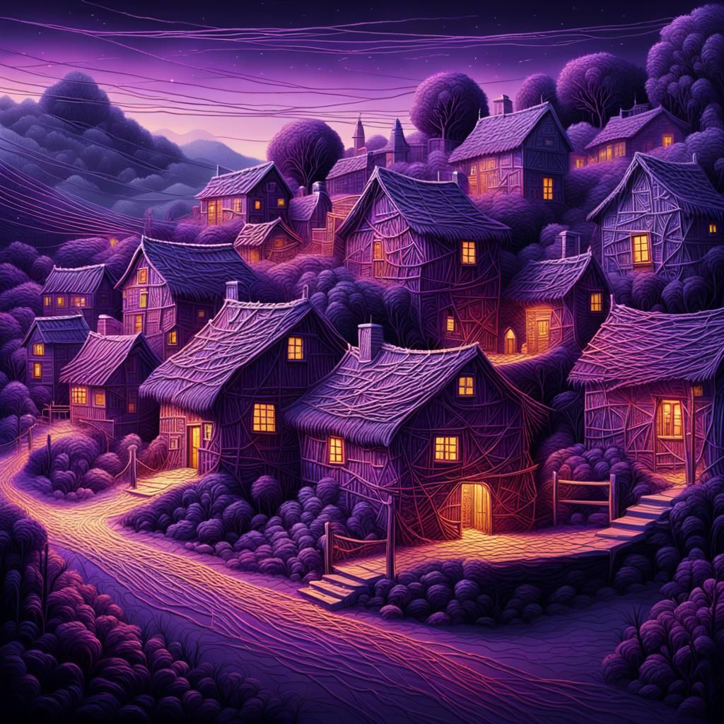 Intricate String Village in Hyperrealistic Style