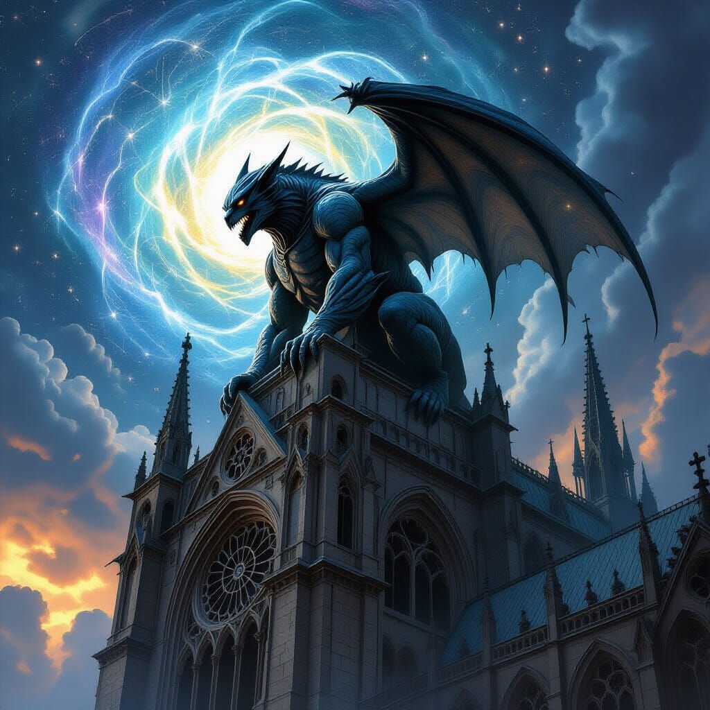 Gothic Gargoyle with Constellations in Dark Fantasy Art