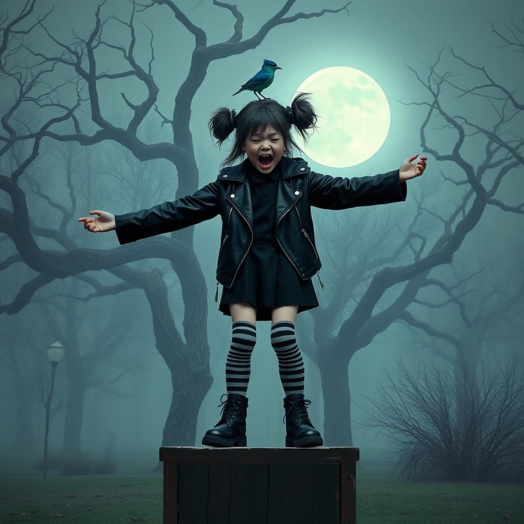 Gothic Girl's Epic Scream in Surreal Park