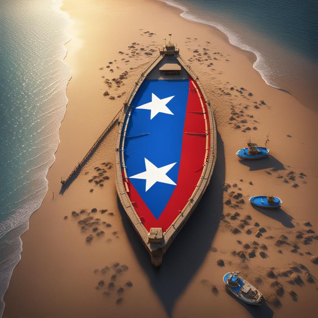 Puerto Rican Flag on Beach: Fantasy Concept Art