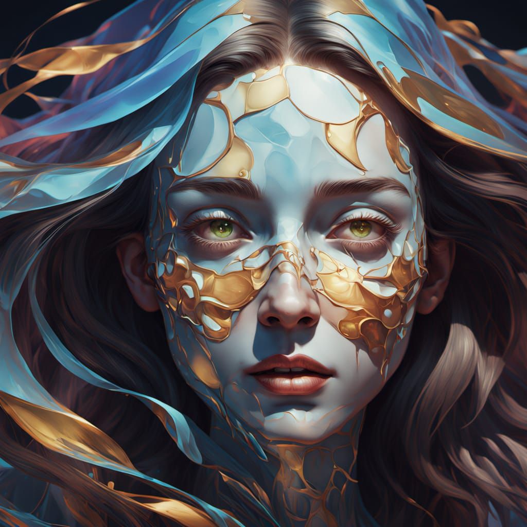 Surreal Gingham Melting Portrait in Vibrant Oil Colors