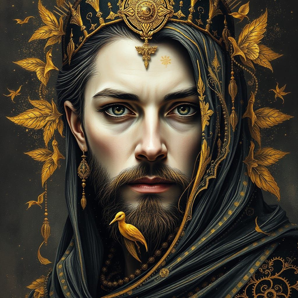 Fantasy Portrait with Gold and Watercolor Effects