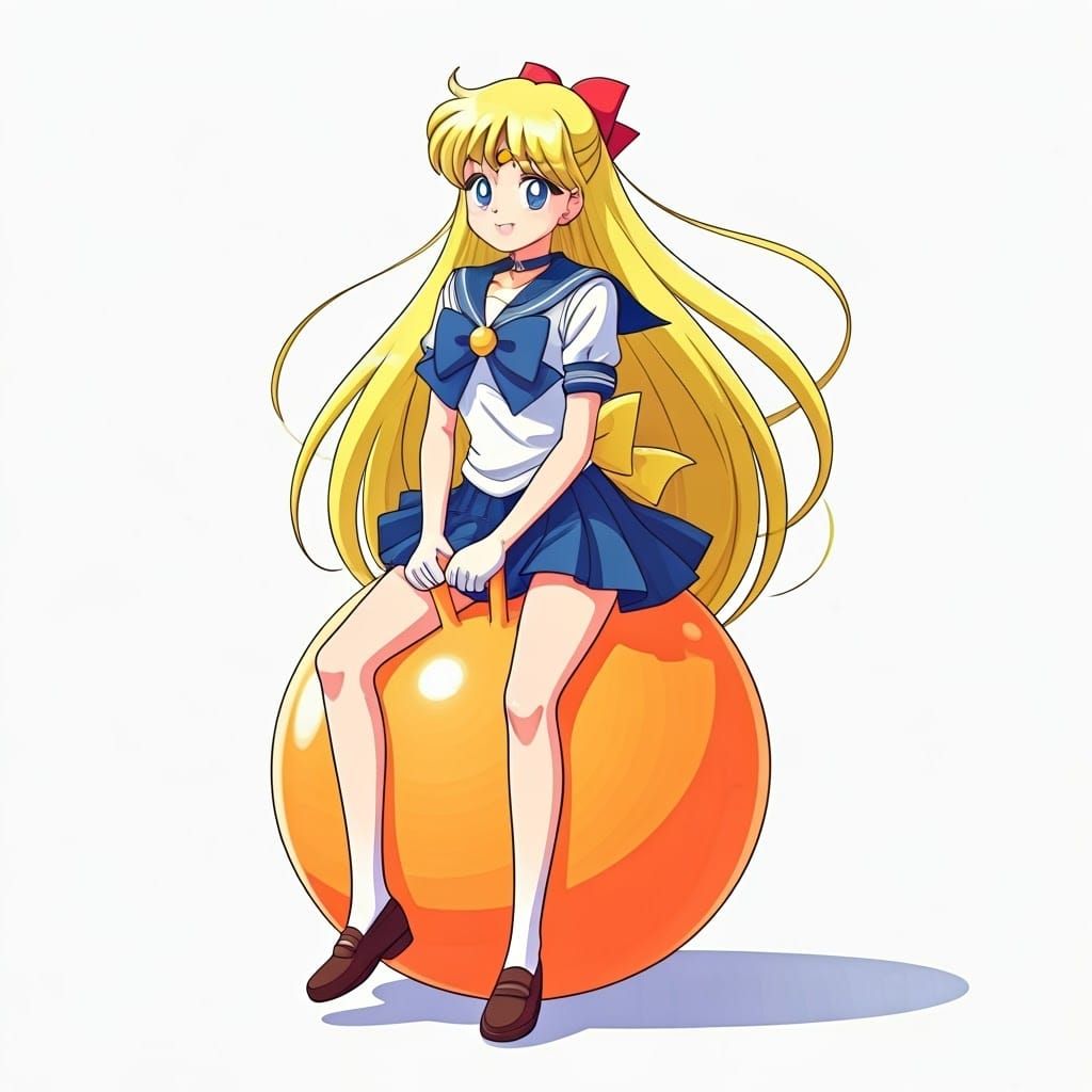 Sailor Venus Bouncing on Hopper Ball in Anime Style