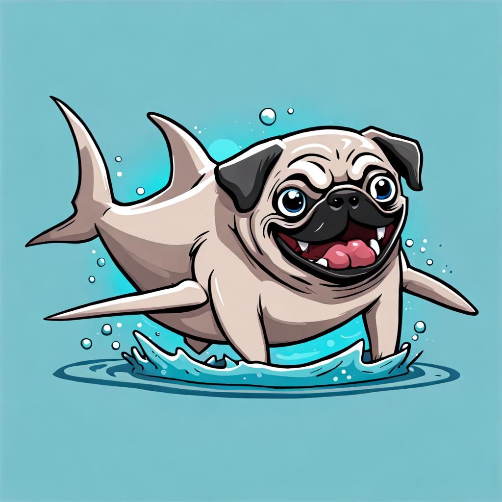 Cartoon Shark Pug Fusion