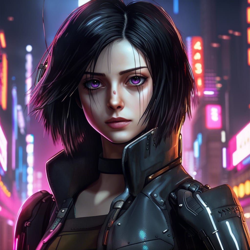 Cyberpunk Android Alita with Neon Lighting