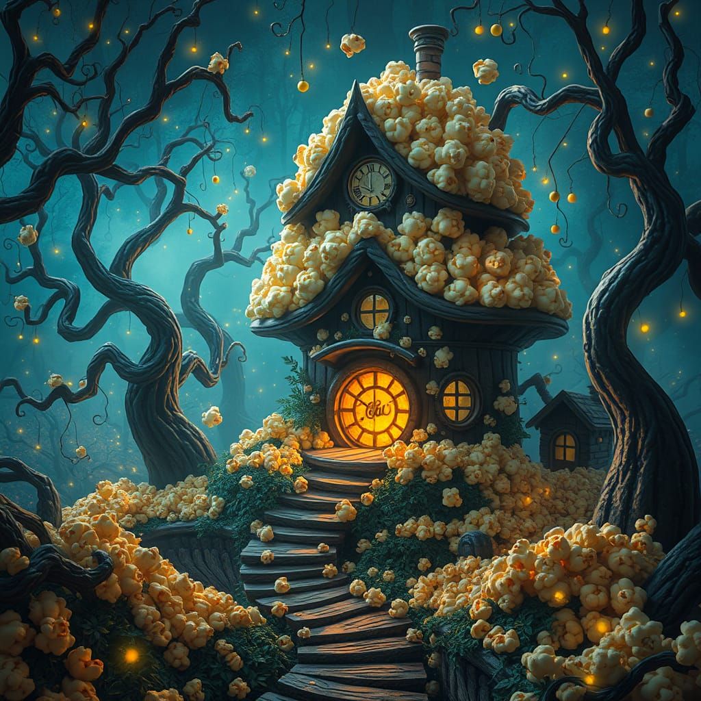 Popcorn House in Whimsical Wonderland, Matte Painting