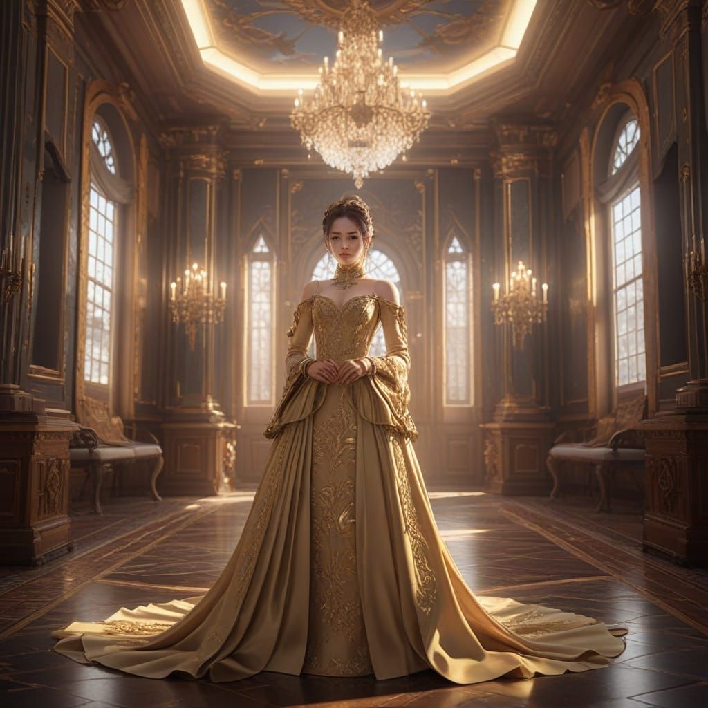 Ethereal Anime Woman in Grand Hall