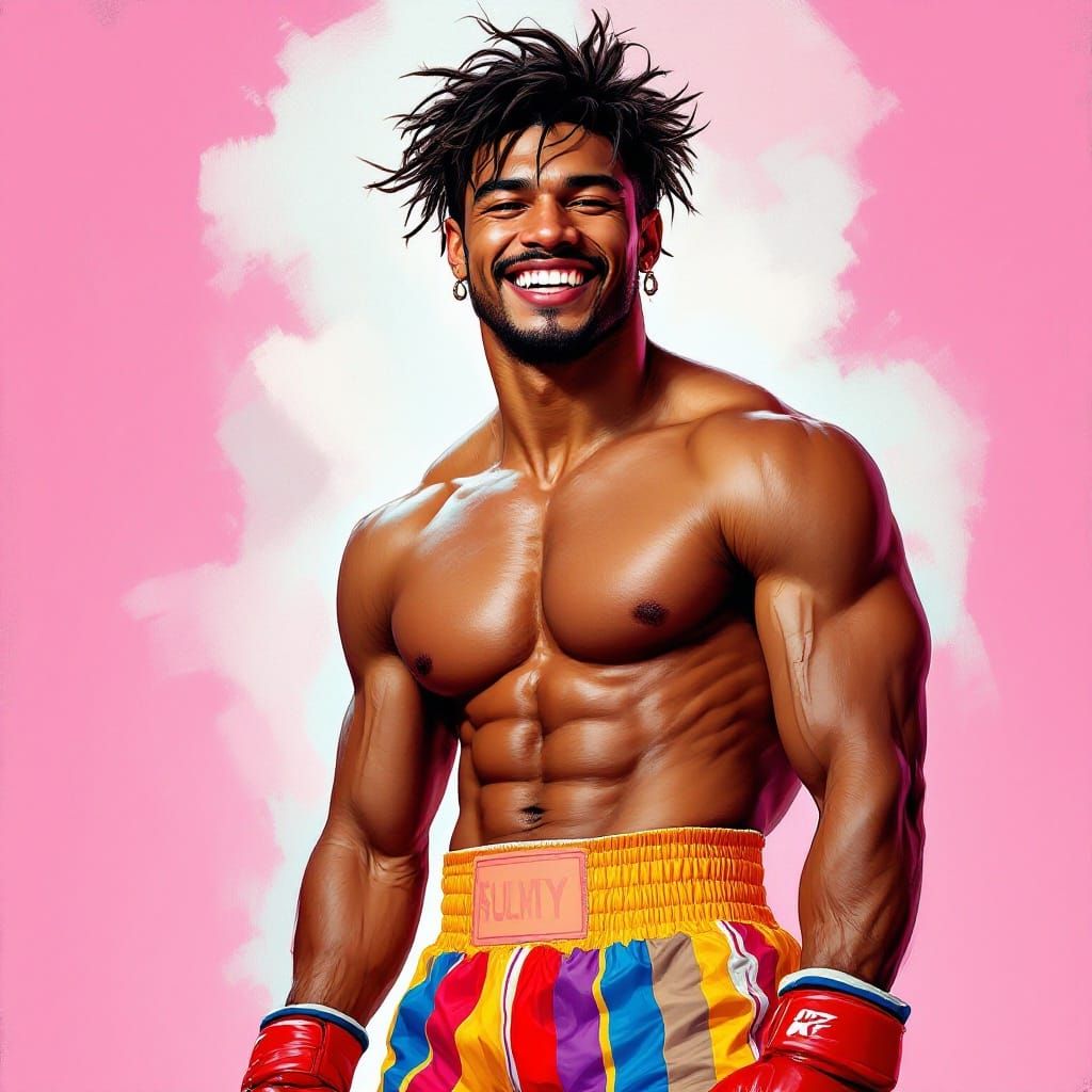 Confident Latino Boxer in Vibrant, Layered Style