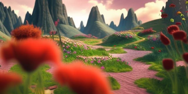 Detailed Flower Valley Matte Painting in Deep Color